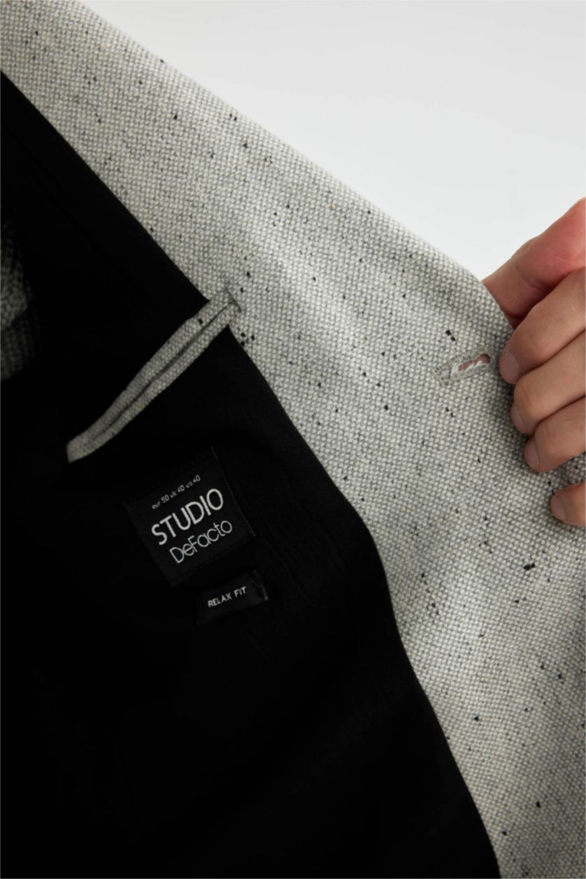 رجالي ميلانج رمادي بليزر بيزك قصة مريحة مبطن