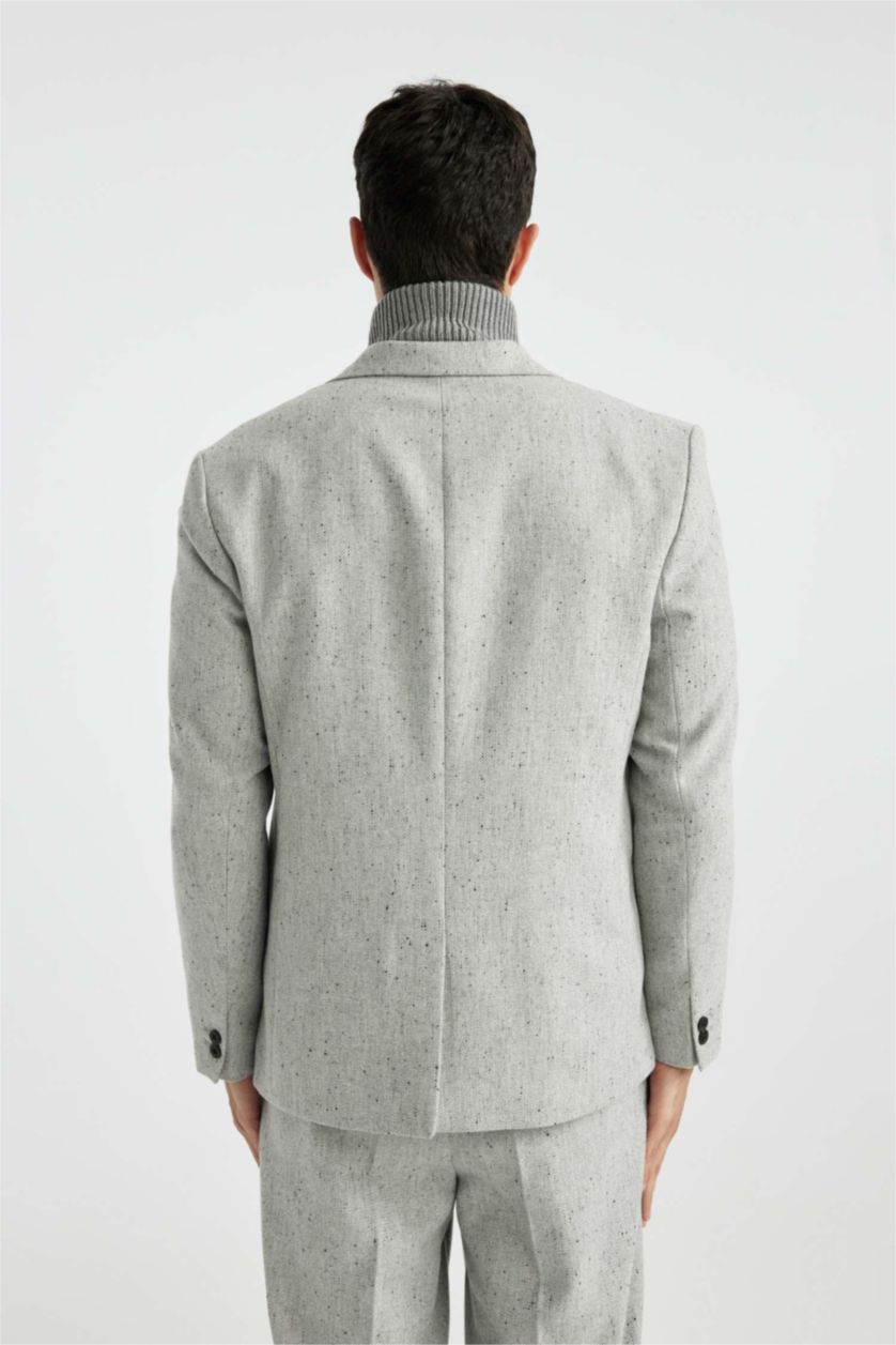 رجالي ميلانج رمادي بليزر بيزك قصة مريحة مبطن