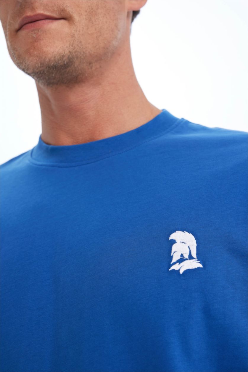 رجال أزرق غامق تيشيرت اوفر سايز نص ردن بطبعة من الخلف