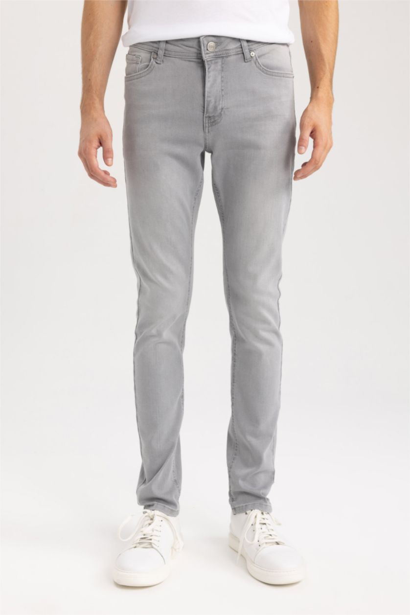 رجالي رمادي فاتح بنطلون جينز سوبر سكيني فيت بخصر عادي