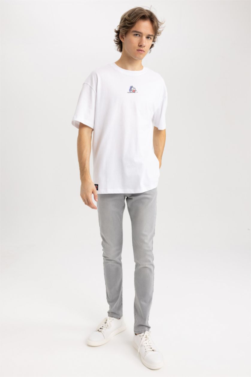 رجالي رمادي فاتح بنطلون جينز سوبر سكيني فيت بخصر عادي