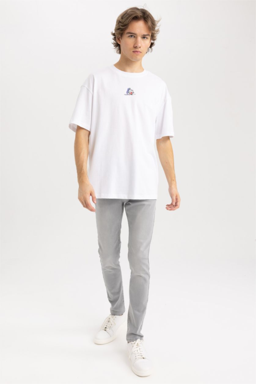 رجالي رمادي فاتح بنطلون جينز سوبر سكيني فيت بخصر عادي