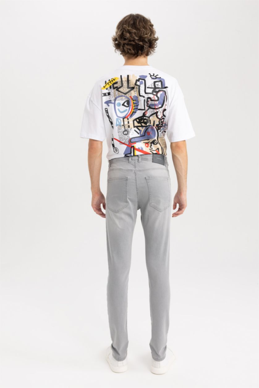 رجالي رمادي فاتح بنطلون جينز سوبر سكيني فيت بخصر عادي