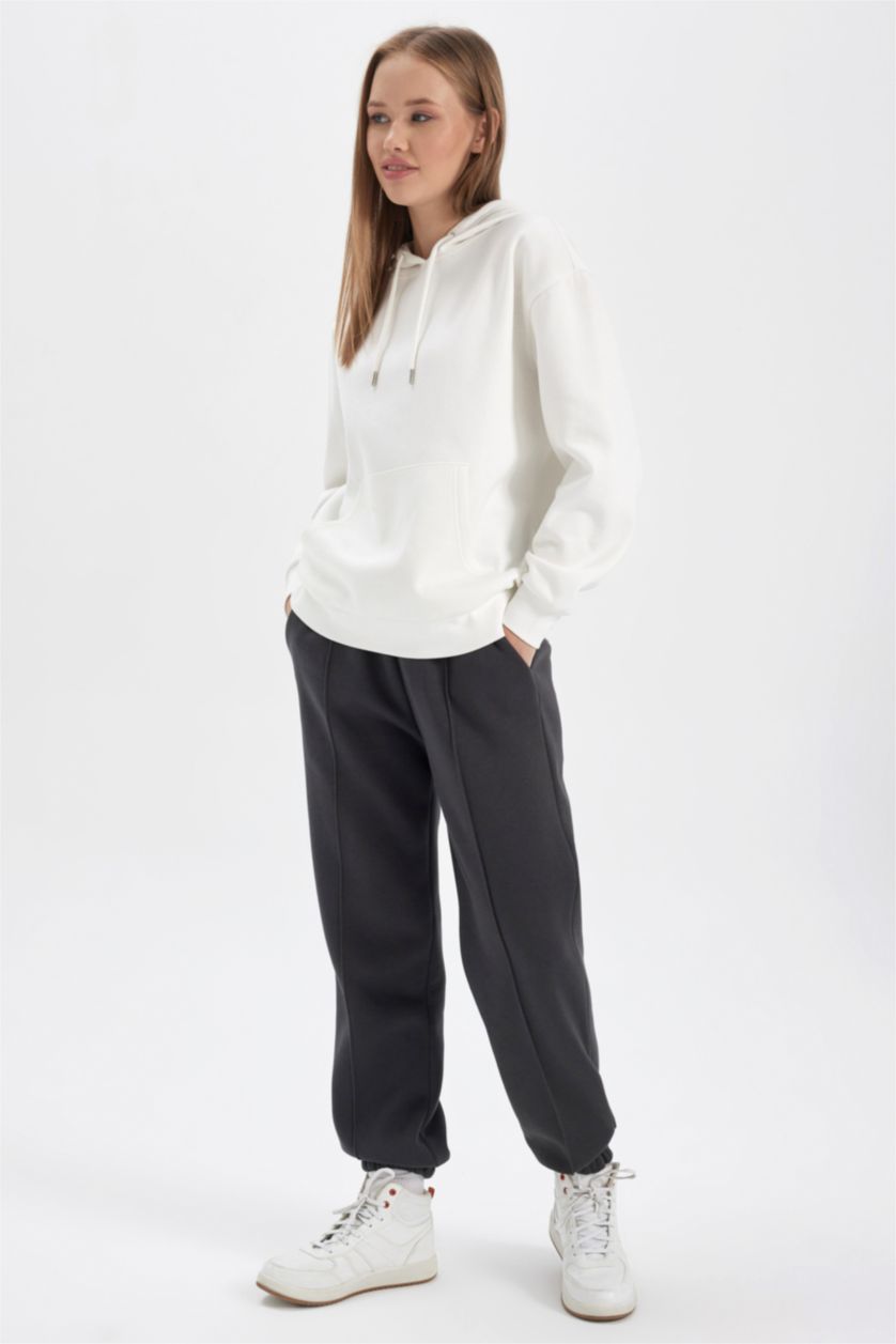 Woman Anthracite jogger Thick Sweatshirt Fabric Trousers