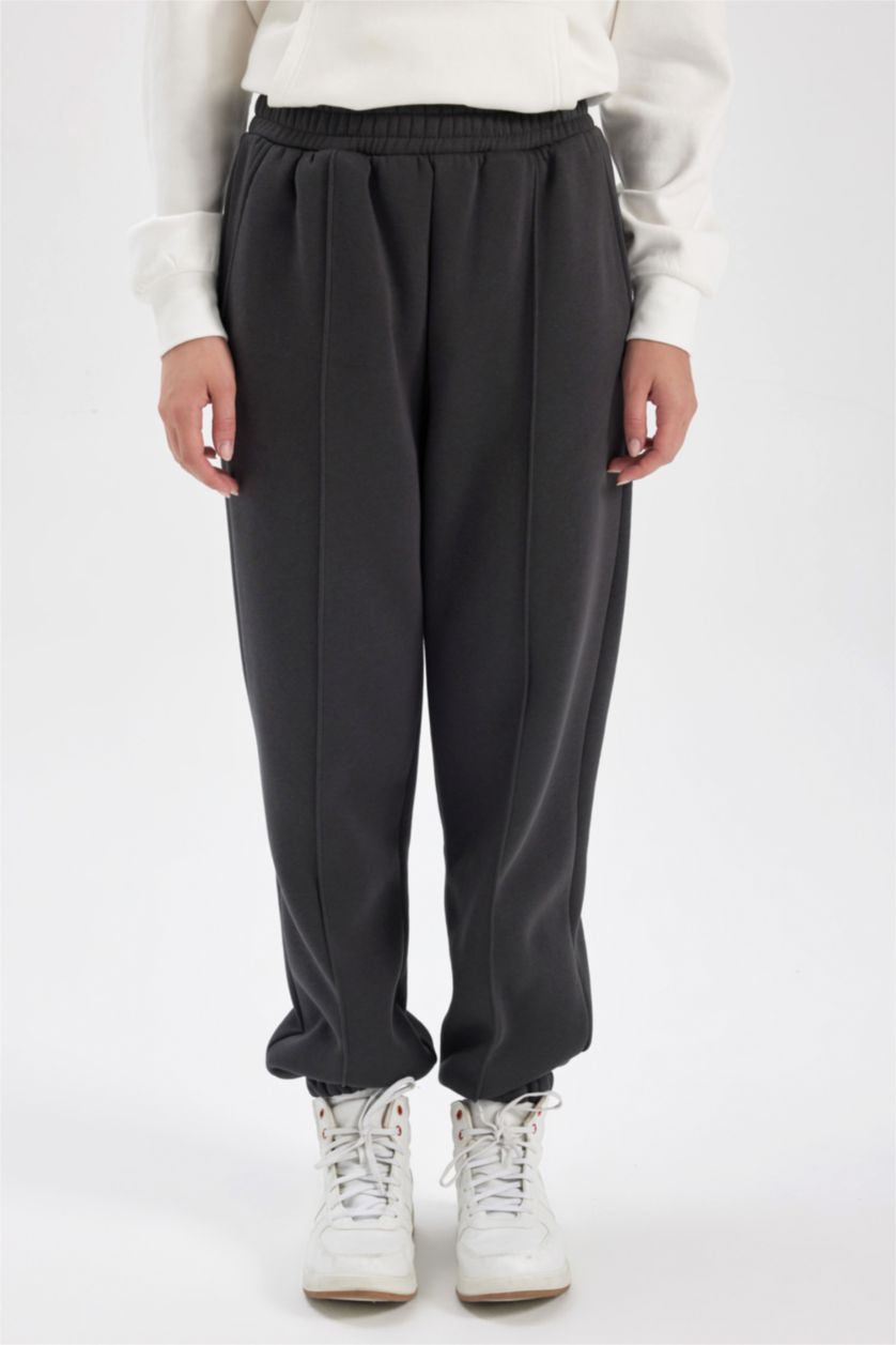 Woman Anthracite jogger Thick Sweatshirt Fabric Trousers
