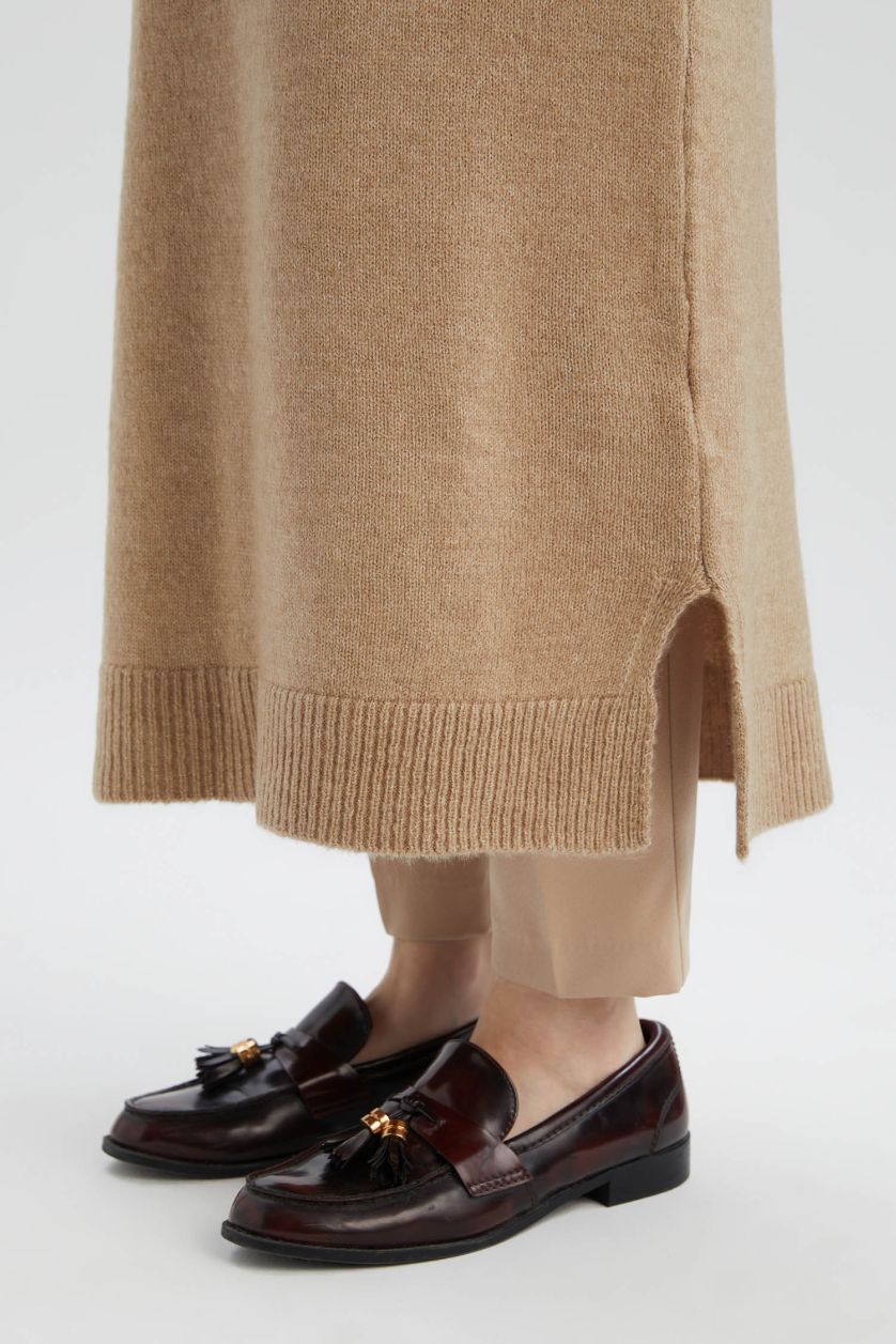 FEMME Beige Gilet long en tricot à col rond Coupe régulière