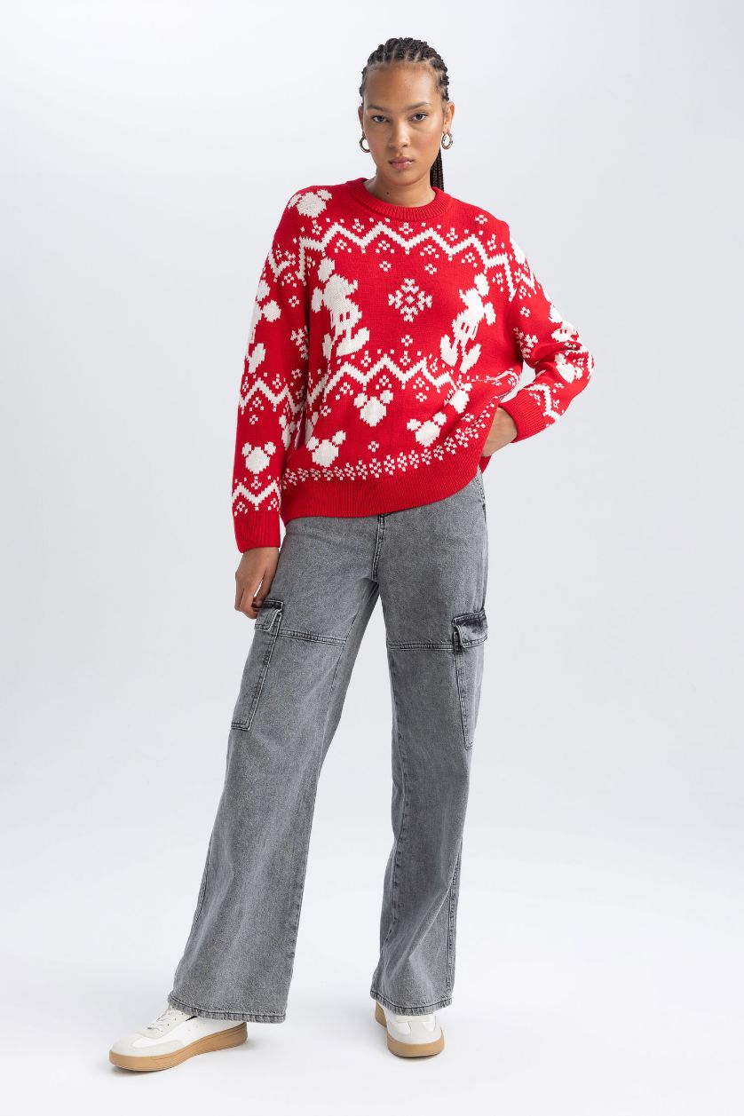 WOMAN Red Disney Mickey & Minnie Christmas Themed Knit Pullover