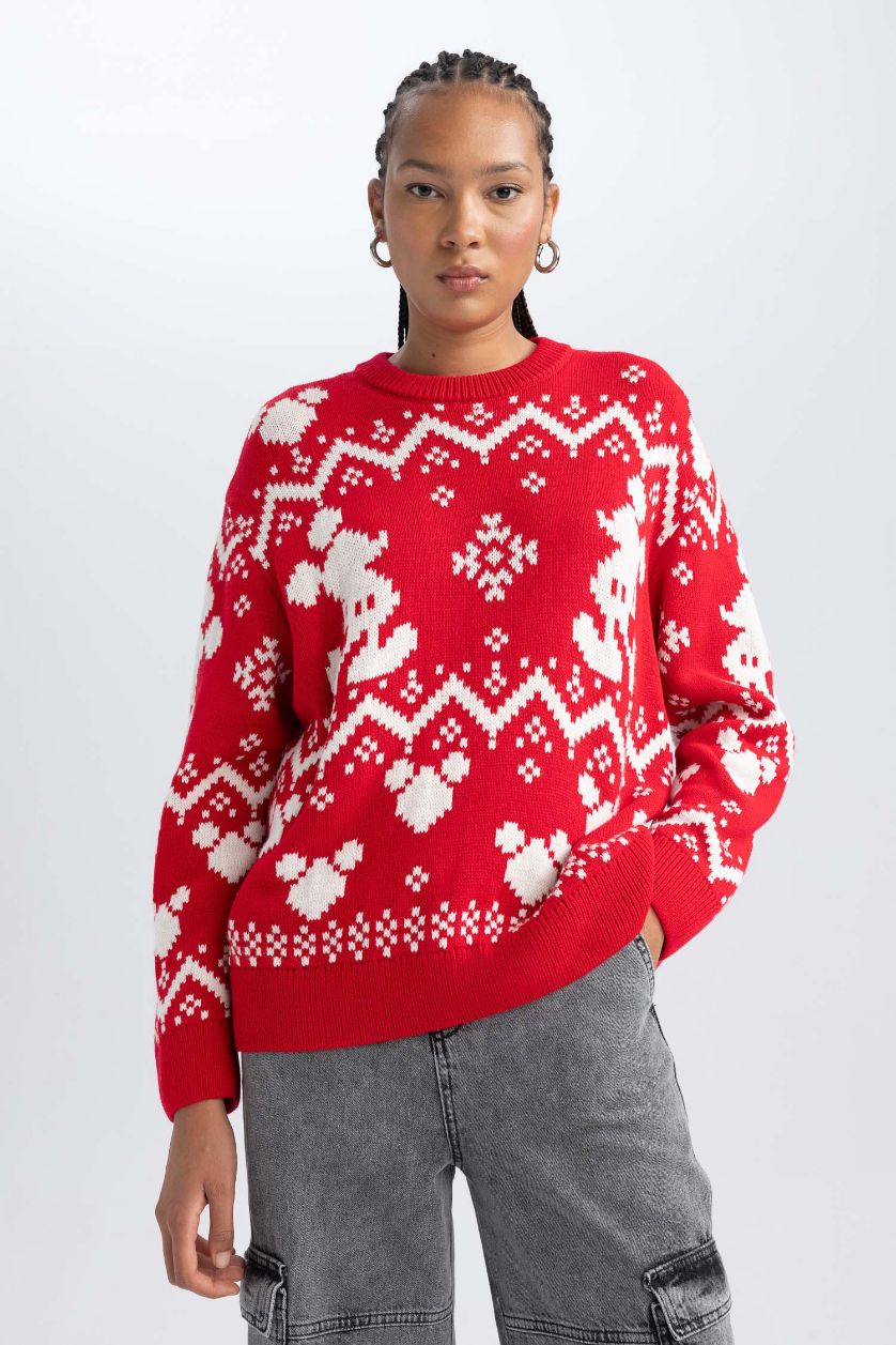 WOMAN Red Disney Mickey & Minnie Christmas Themed Knit Pullover