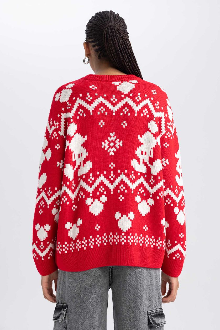 WOMAN Red Disney Mickey & Minnie Christmas Themed Knit Pullover