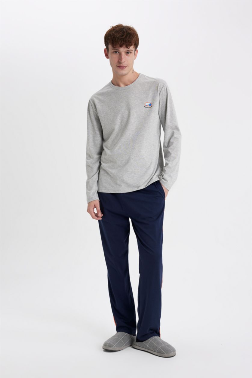 رجالي ميلانج رمادي طقم قصة عادية كم طويل من قطعتين