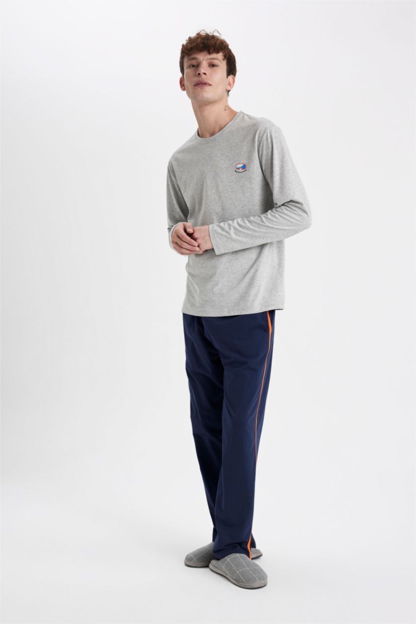 رجالي ميلانج رمادي طقم قصة عادية كم طويل من قطعتين