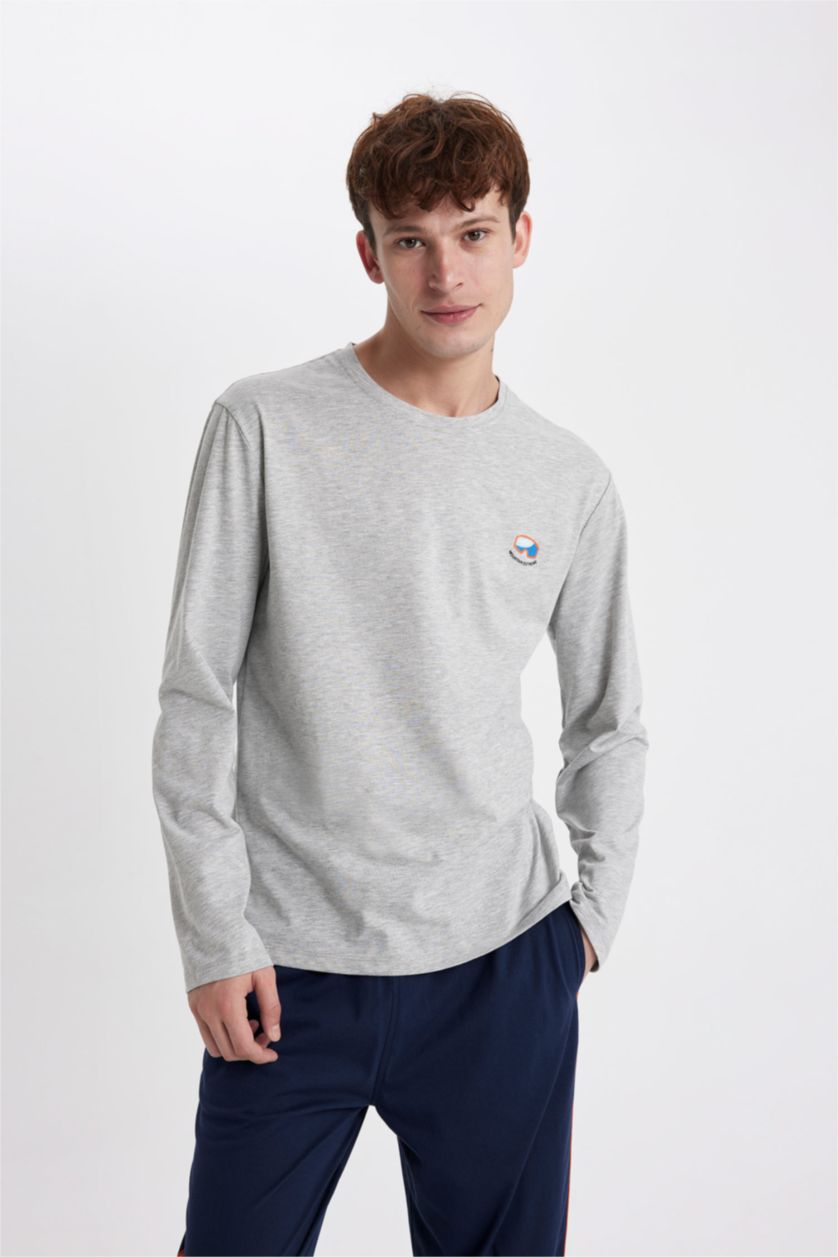 رجالي ميلانج رمادي طقم قصة عادية كم طويل من قطعتين