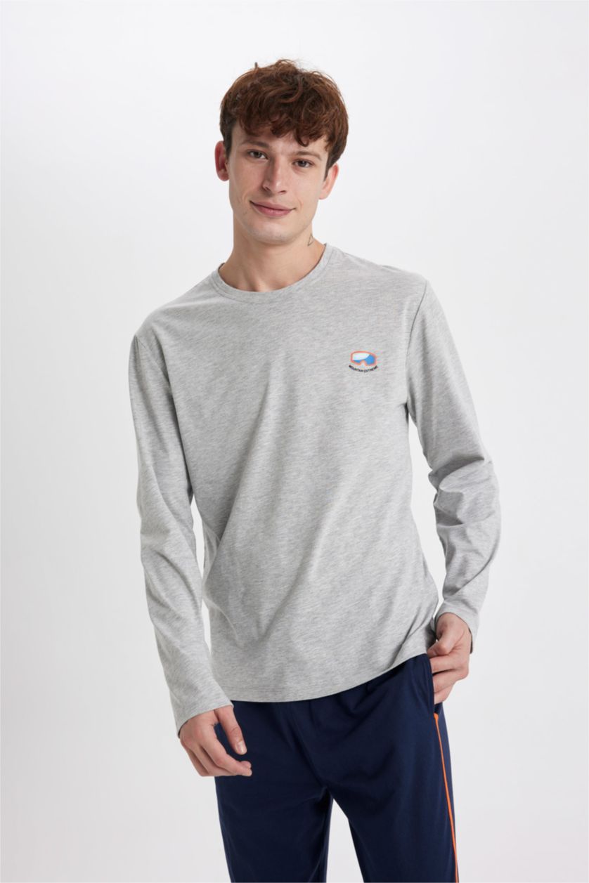 رجالي ميلانج رمادي طقم قصة عادية كم طويل من قطعتين