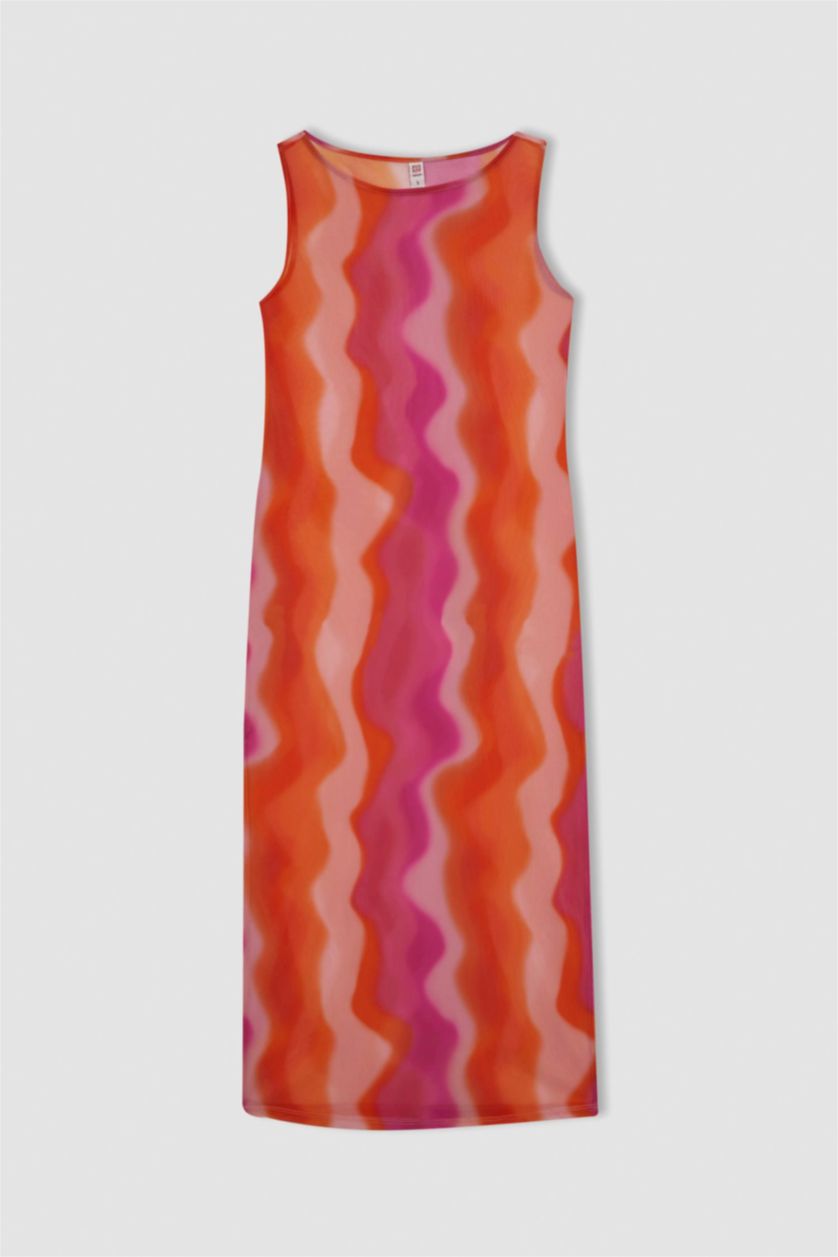 Kadın Koyu Pembe Fall in Love Desenli Kolsuz Plaj Elbisesi