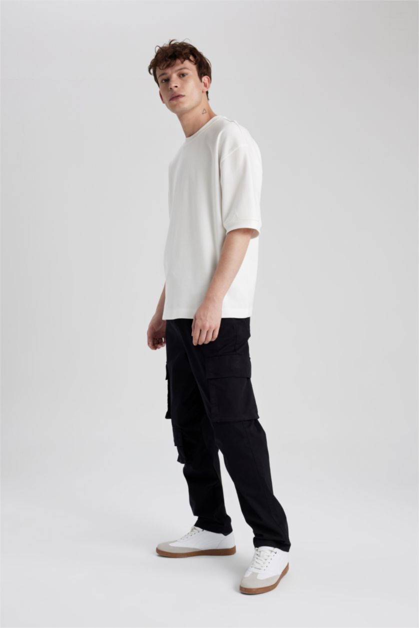 رجالي أسود بنطلون جبردين قصة مريحة برجل عادية بجيب كارجو