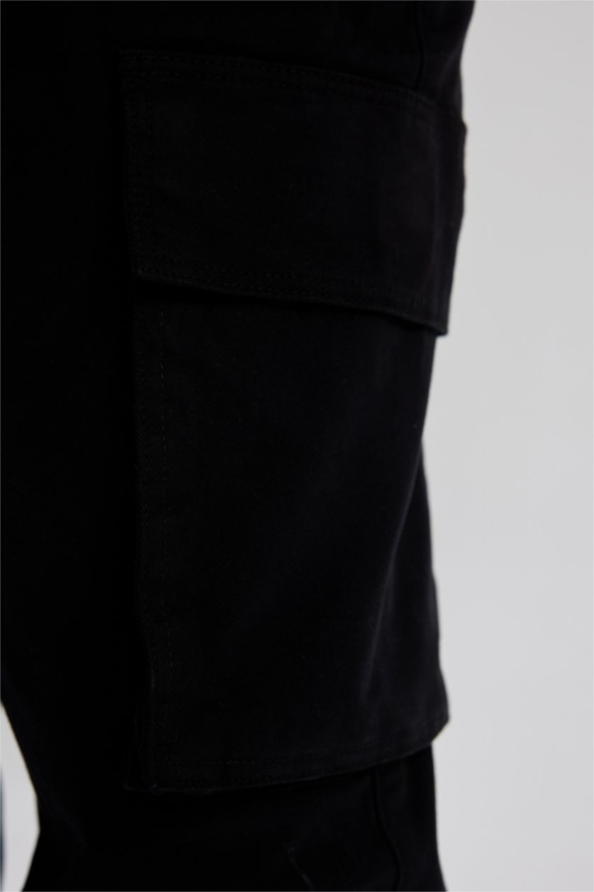 رجالي أسود بنطلون جبردين قصة مريحة برجل عادية بجيب كارجو