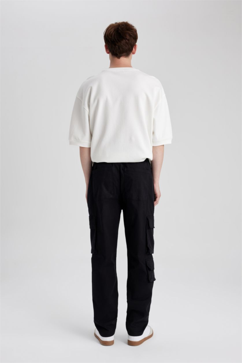 رجالي أسود بنطلون جبردين قصة مريحة برجل عادية بجيب كارجو