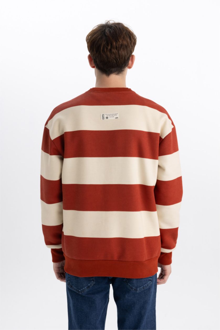 رجال برتقلي غامق سويت شيرت أوفر سايز مطبوع بياخة مستديرة