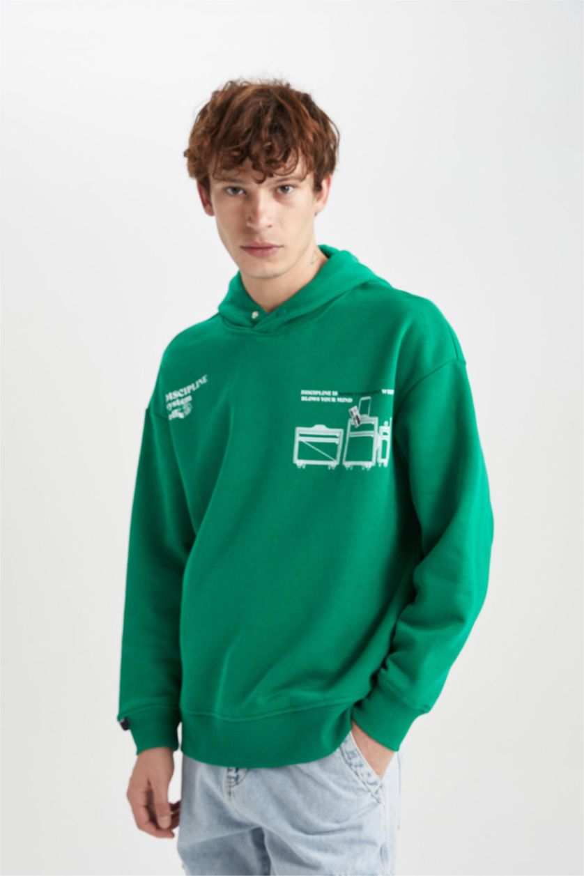 HOMME Vert Sweat- Shirt Coupe Oversize Encapuchonné
