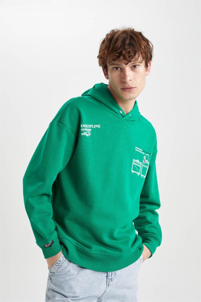 HOMME Vert Sweat- Shirt Coupe Oversize Encapuchonné
