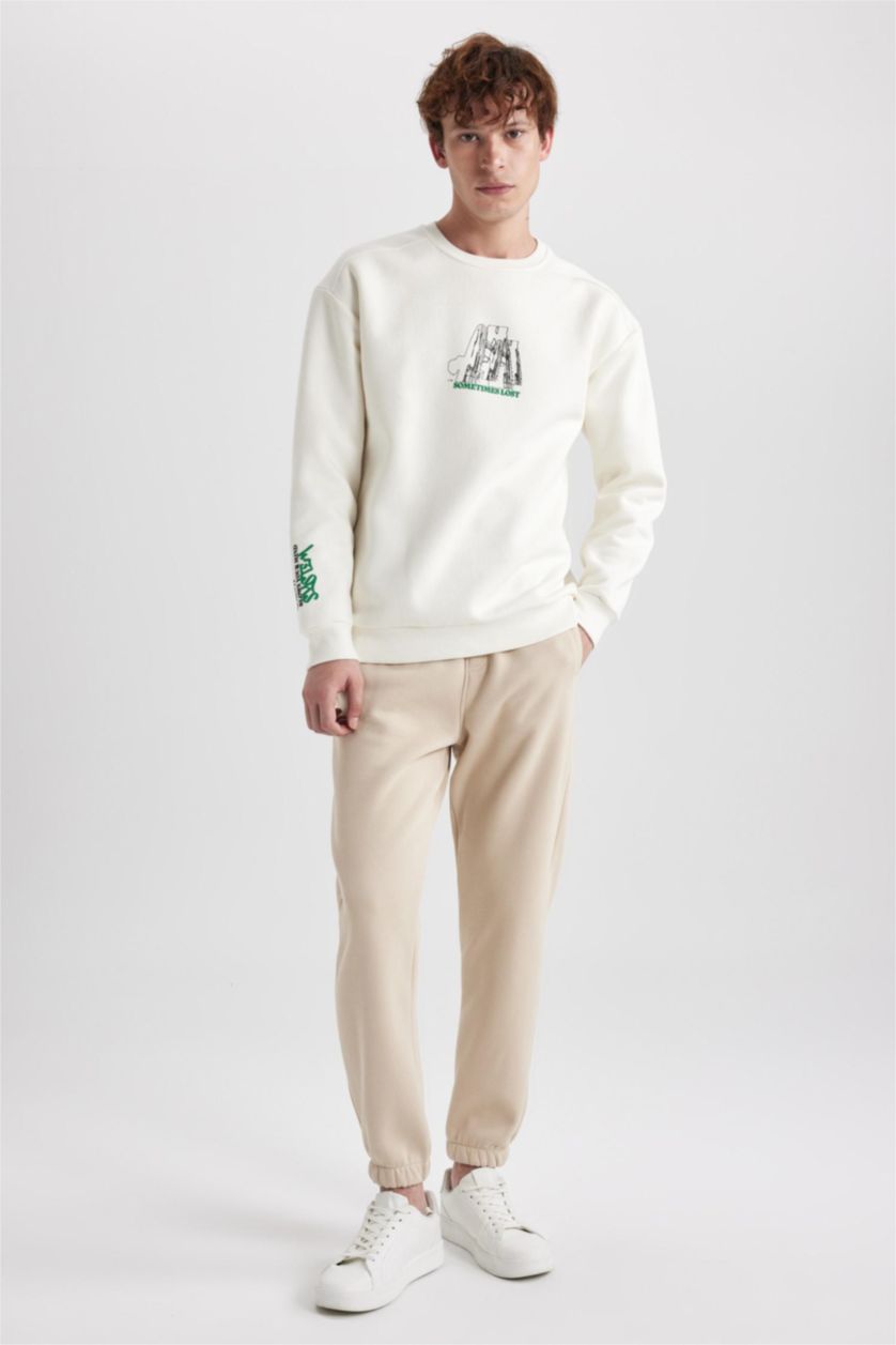 MAN Ecru Boxy Fit Printed Long Sleeve Sweatshirt