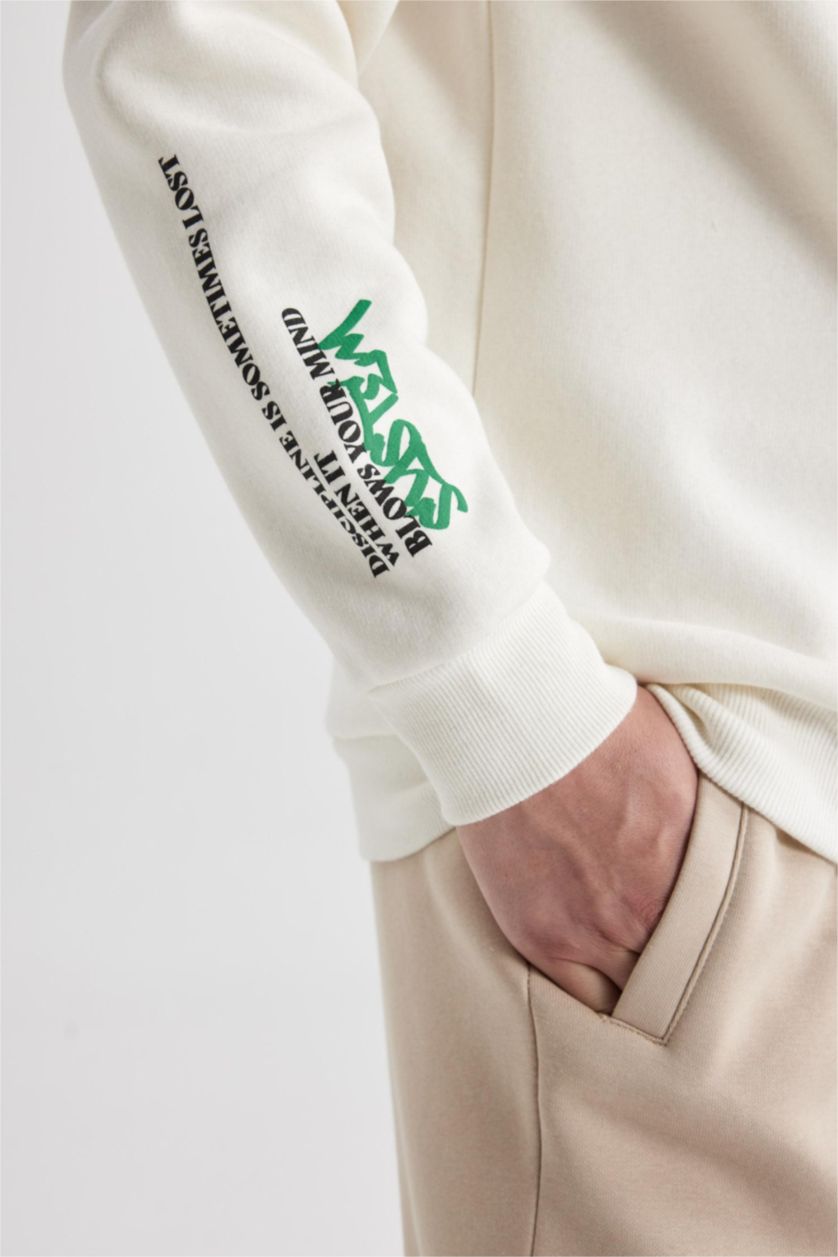 MAN Ecru Boxy Fit Printed Long Sleeve Sweatshirt