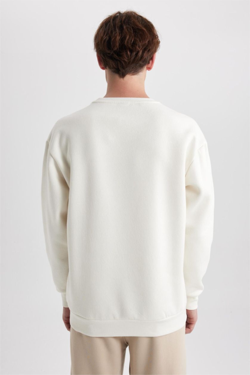 MAN Ecru Boxy Fit Printed Long Sleeve Sweatshirt