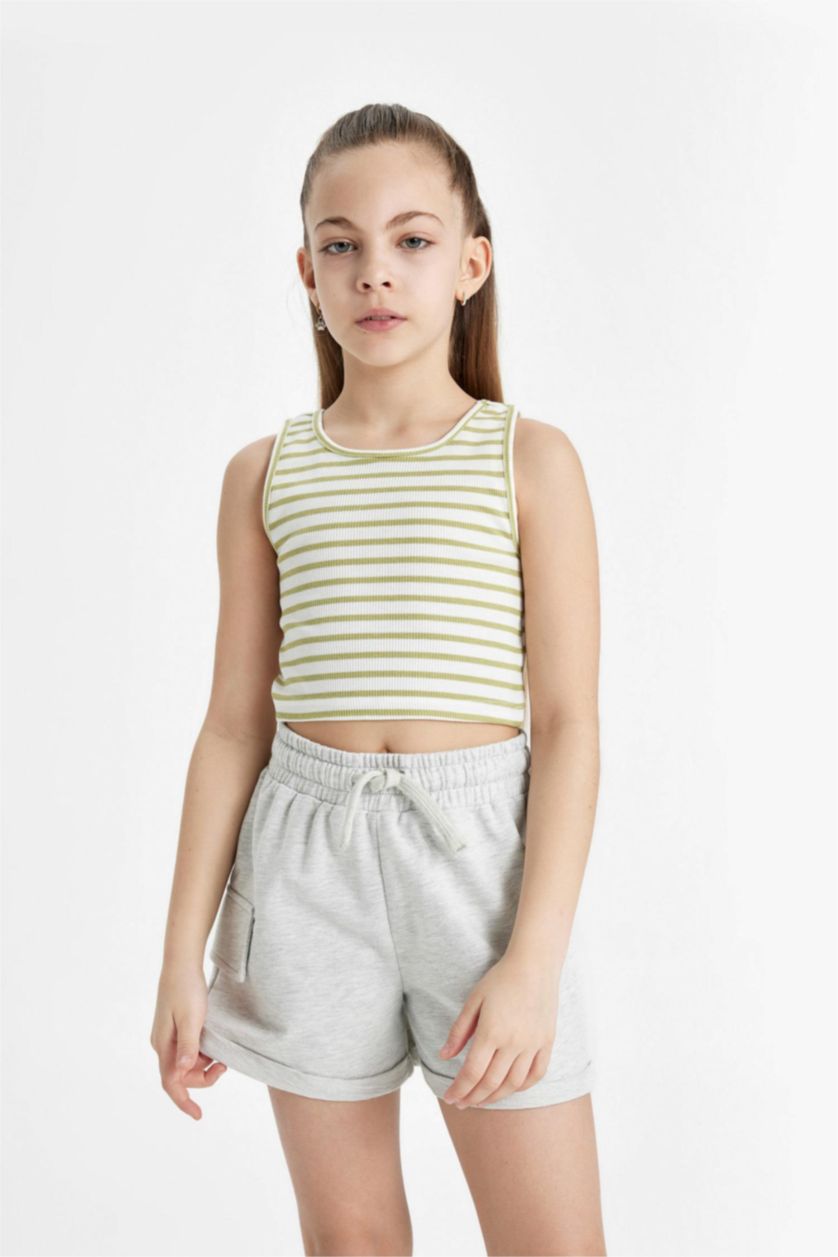 Young Girls - Teen Girls Grey Melange Girl Sweatshirt Fabric Shorts