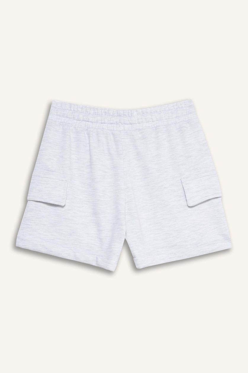 بناتي ميلانج رمادي شورت قصير بناتي كارجو بخصر مطاطي