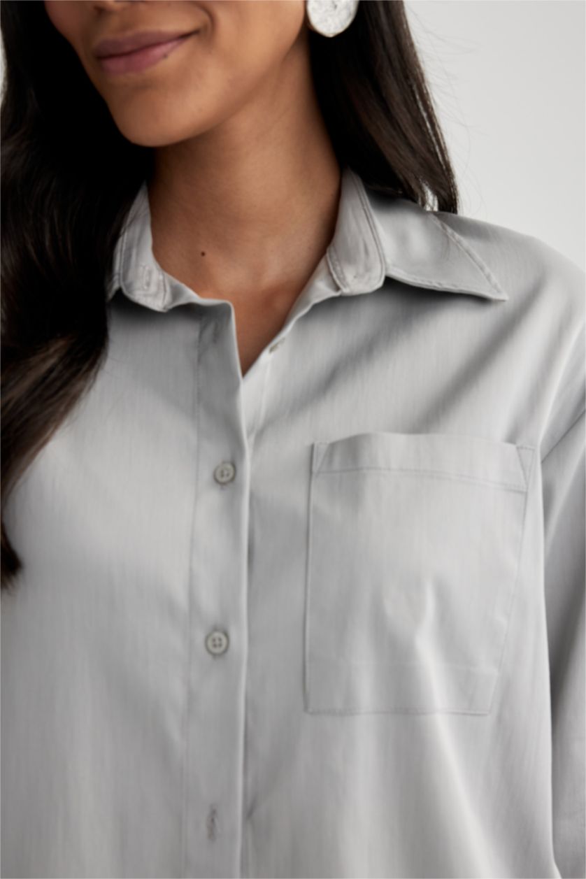 WOMAN Light Grey Oversize Fit Poplin Long Sleeve Shirt