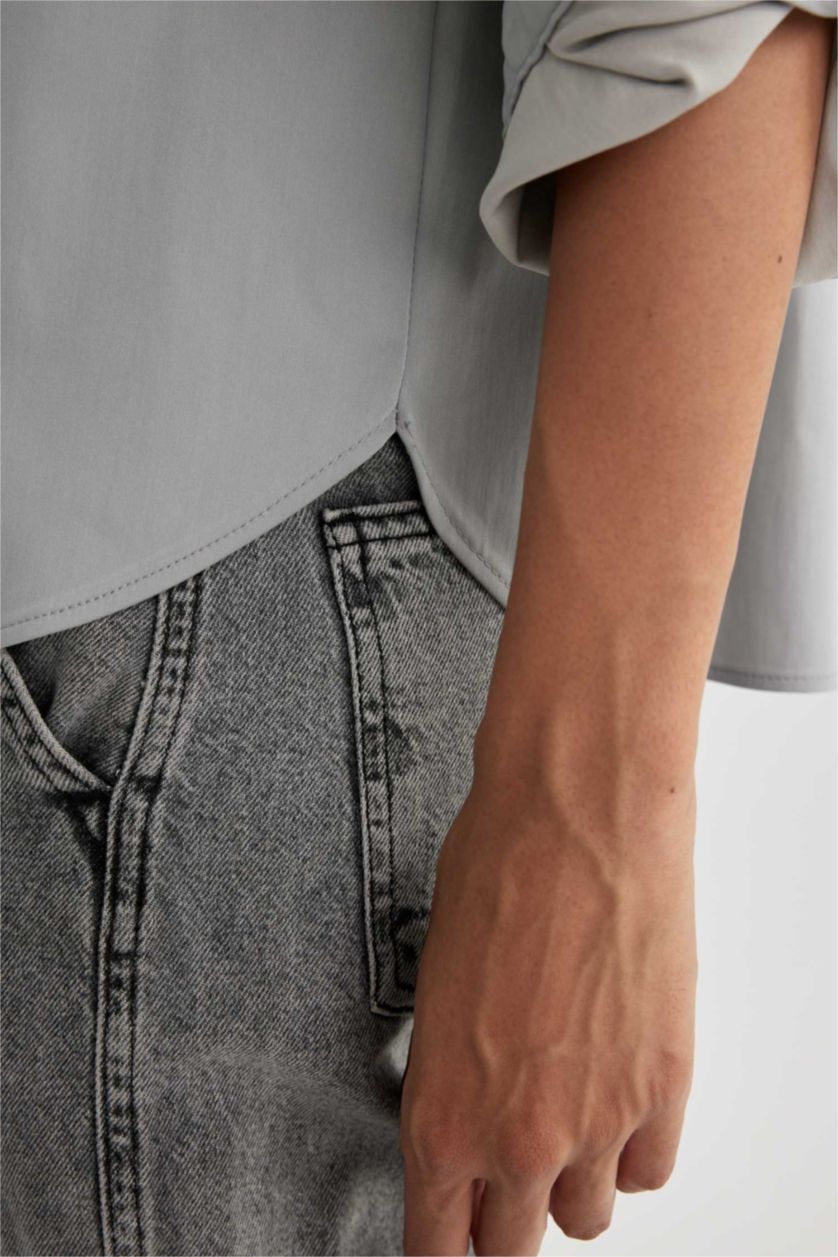 WOMAN Light Grey Oversize Fit Poplin Long Sleeve Shirt