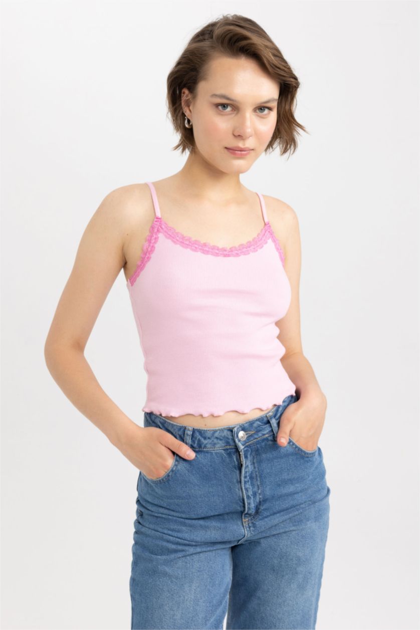 FEMME Rose Top Court Coton Coupe Slim