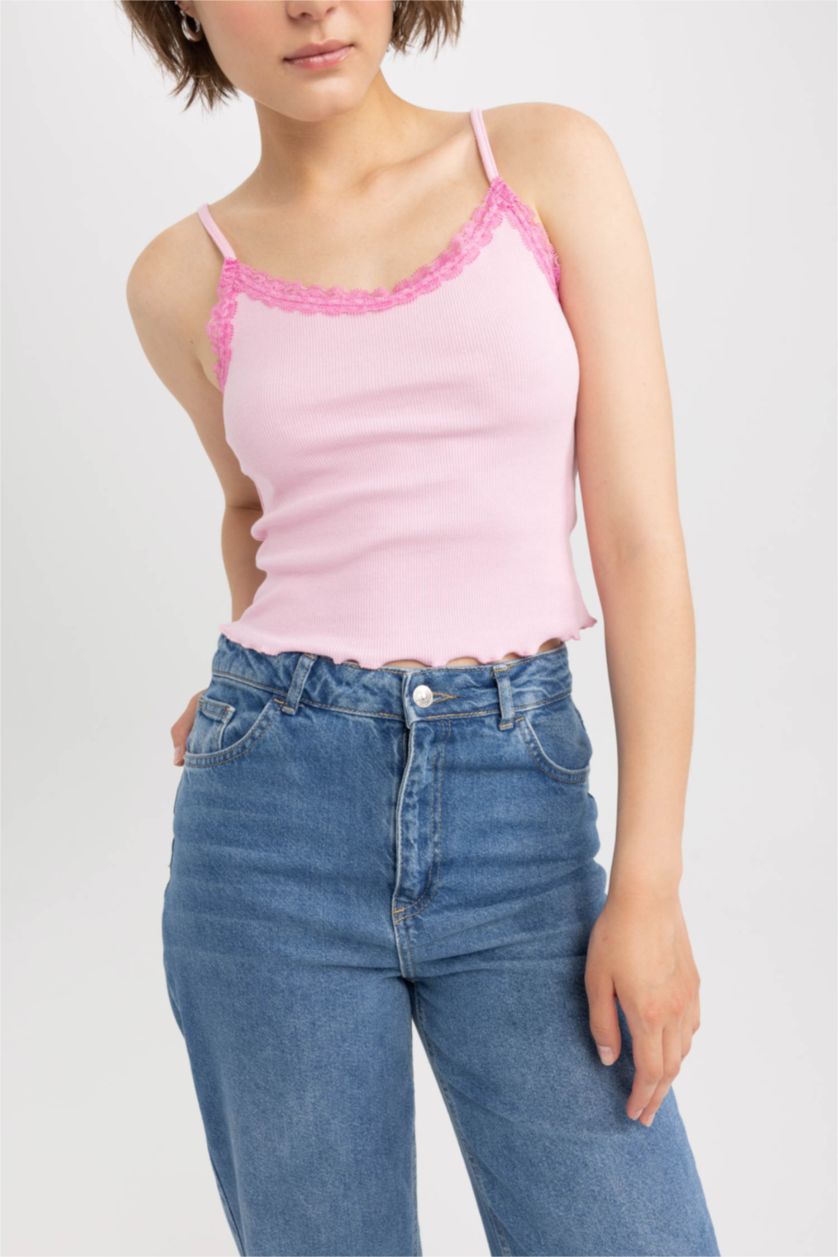 FEMME Rose Top Court Coton Coupe Slim