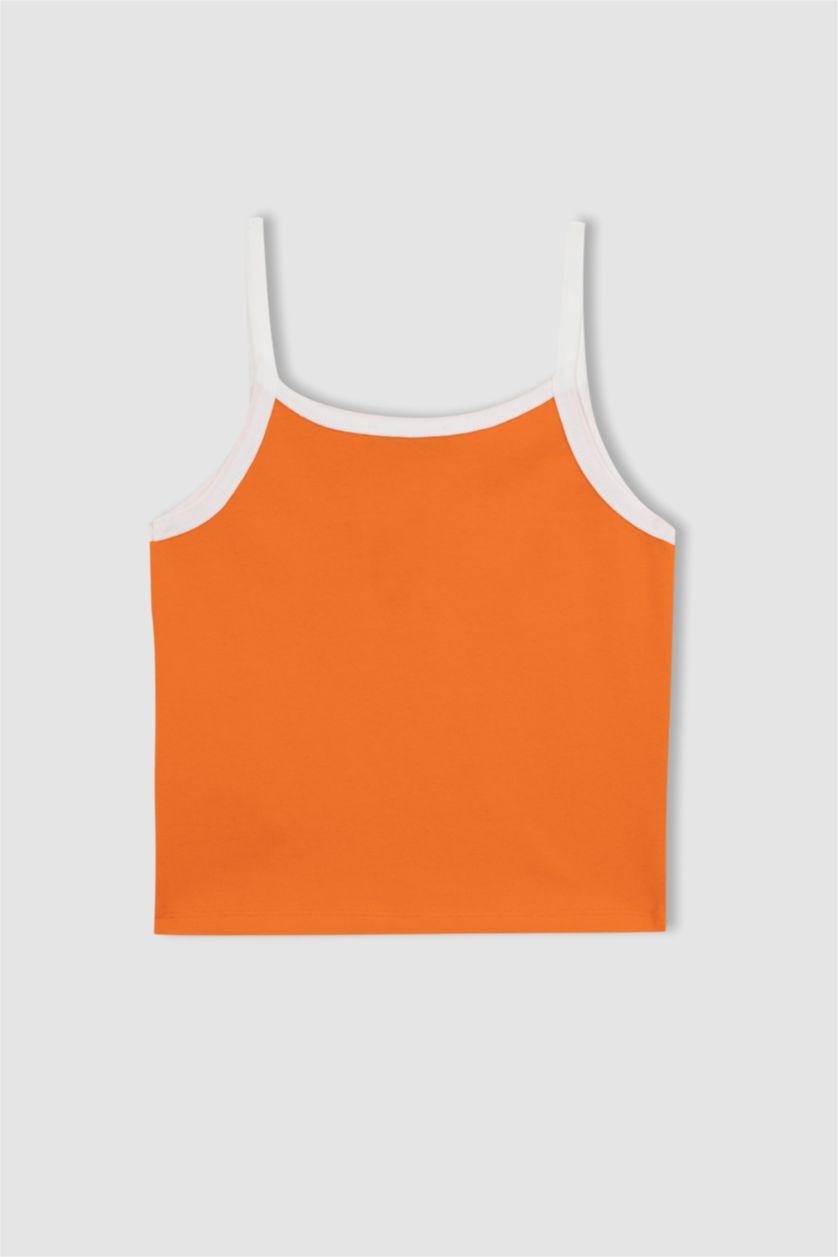Woman Orange Fitted Slogan Patterned Crop Top