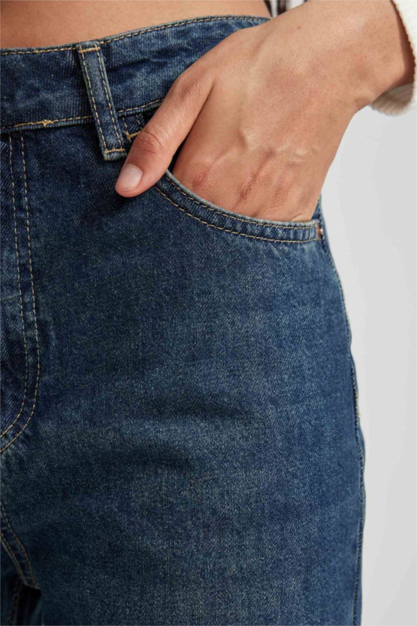 Kadın Mavi Yüksek Bel 90's Wıde Leg Pantolon