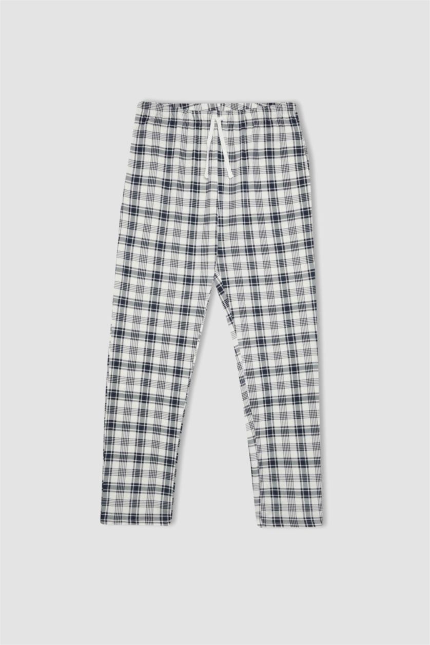 Erkek Lacivert Regular Fit Pijama Takımı Uzun Kollu Üst Kareli Uzun Alt