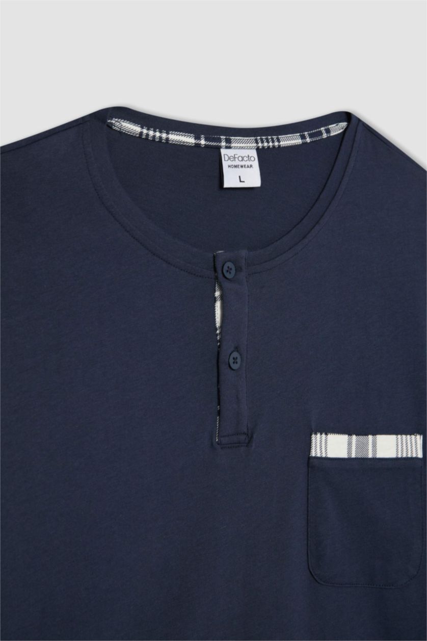 Erkek Lacivert Regular Fit Pijama Takımı Uzun Kollu Üst Kareli Uzun Alt