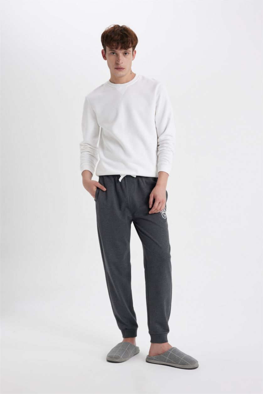 رجالي ميلانج رمادي بنطلون بيجاما قصة عادية بجيب