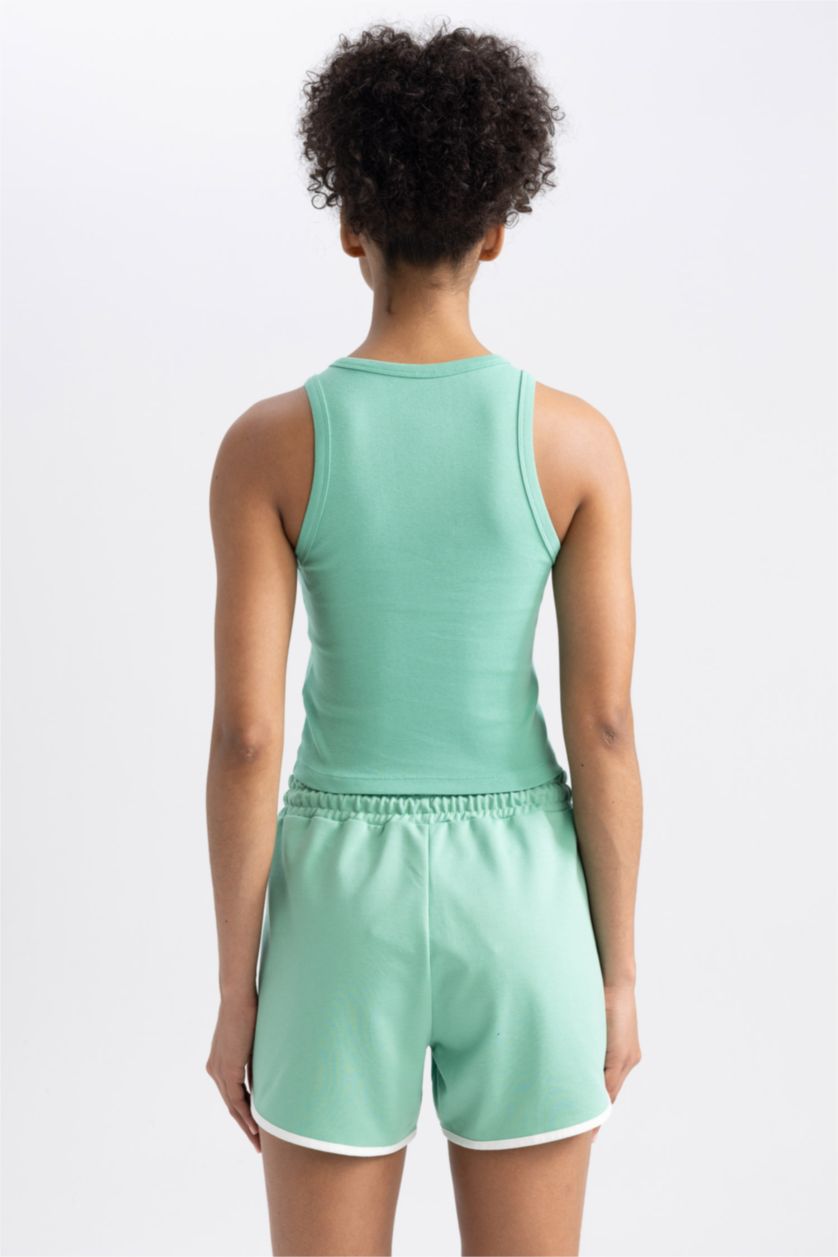 Kadın Yeşil DeFactoFit Crop Bisiklet Yaka Ribana Sporcu Atlet