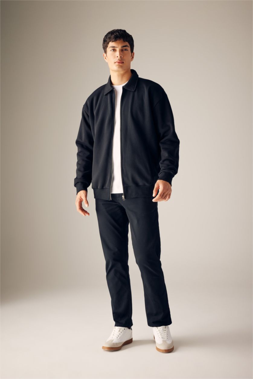 رجال أسود سويتر اوفر سايز ببطانة ناعمة