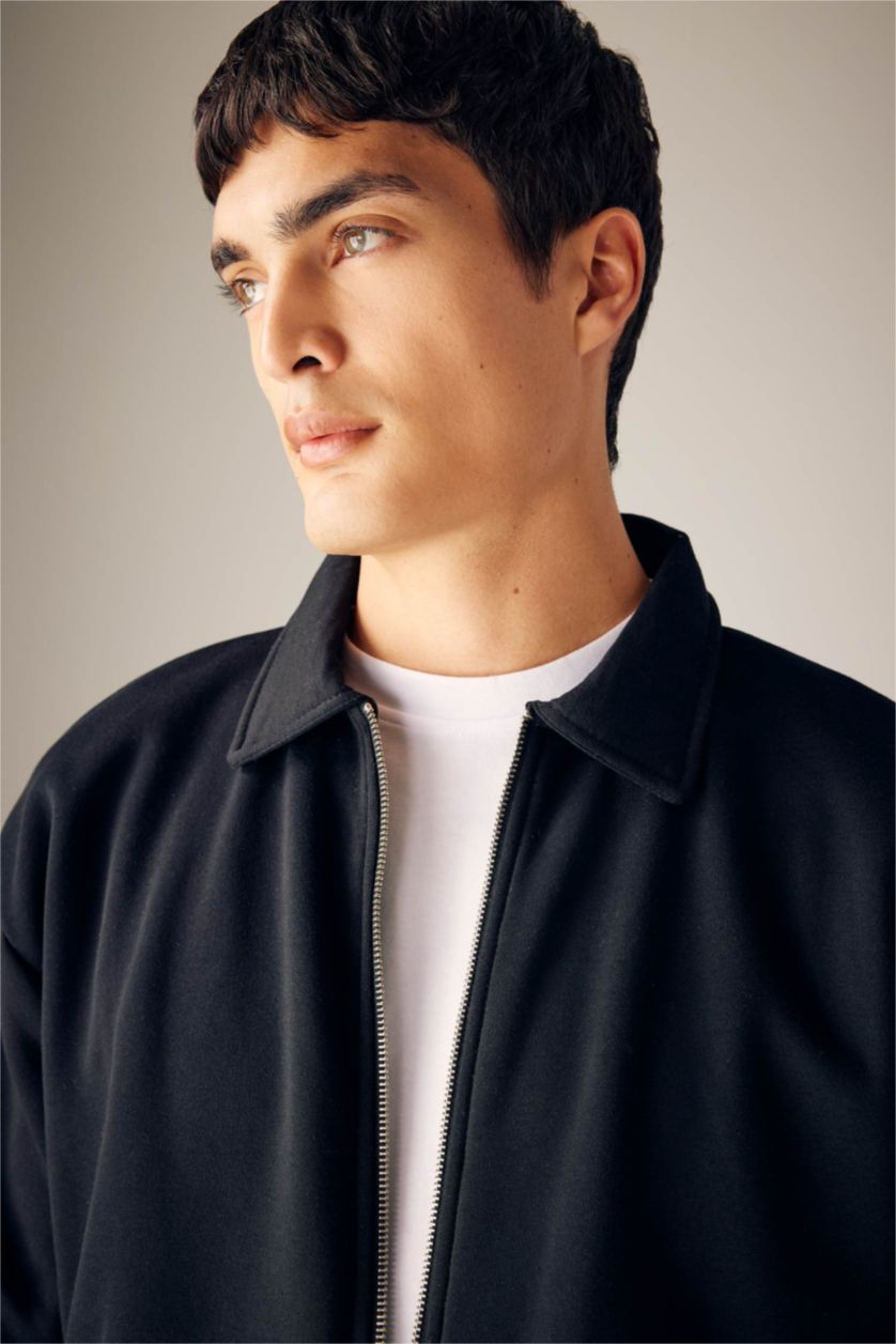 رجال أسود سويتر اوفر سايز ببطانة ناعمة