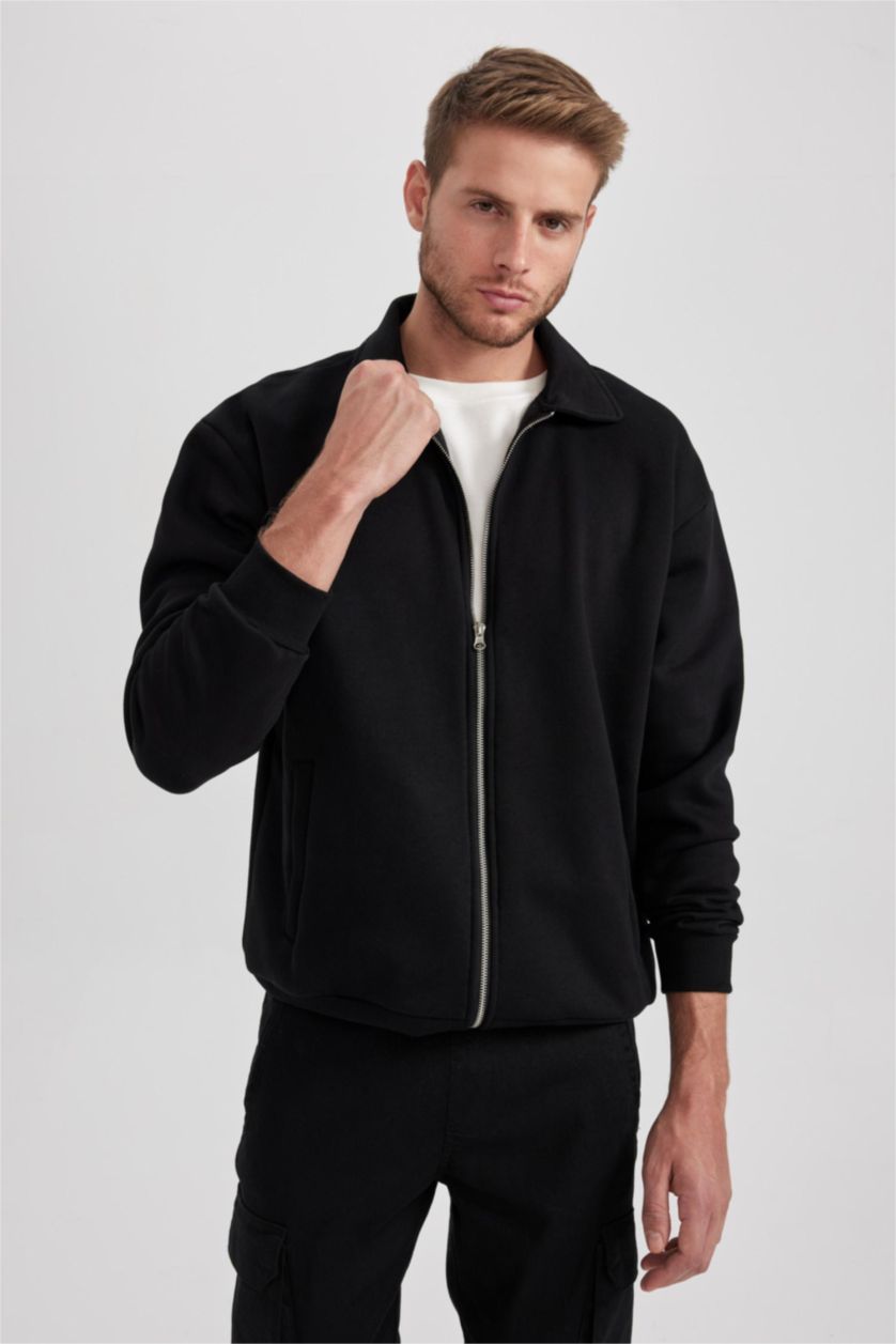 رجال أسود سويتر اوفر سايز ببطانة ناعمة