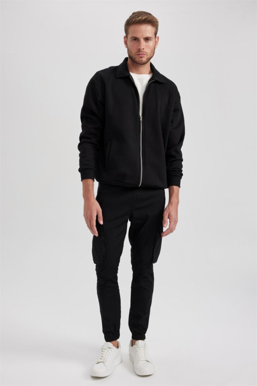 رجال أسود سويتر اوفر سايز ببطانة ناعمة