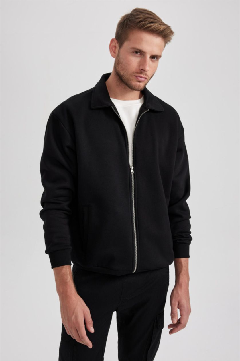 رجال أسود سويتر اوفر سايز ببطانة ناعمة