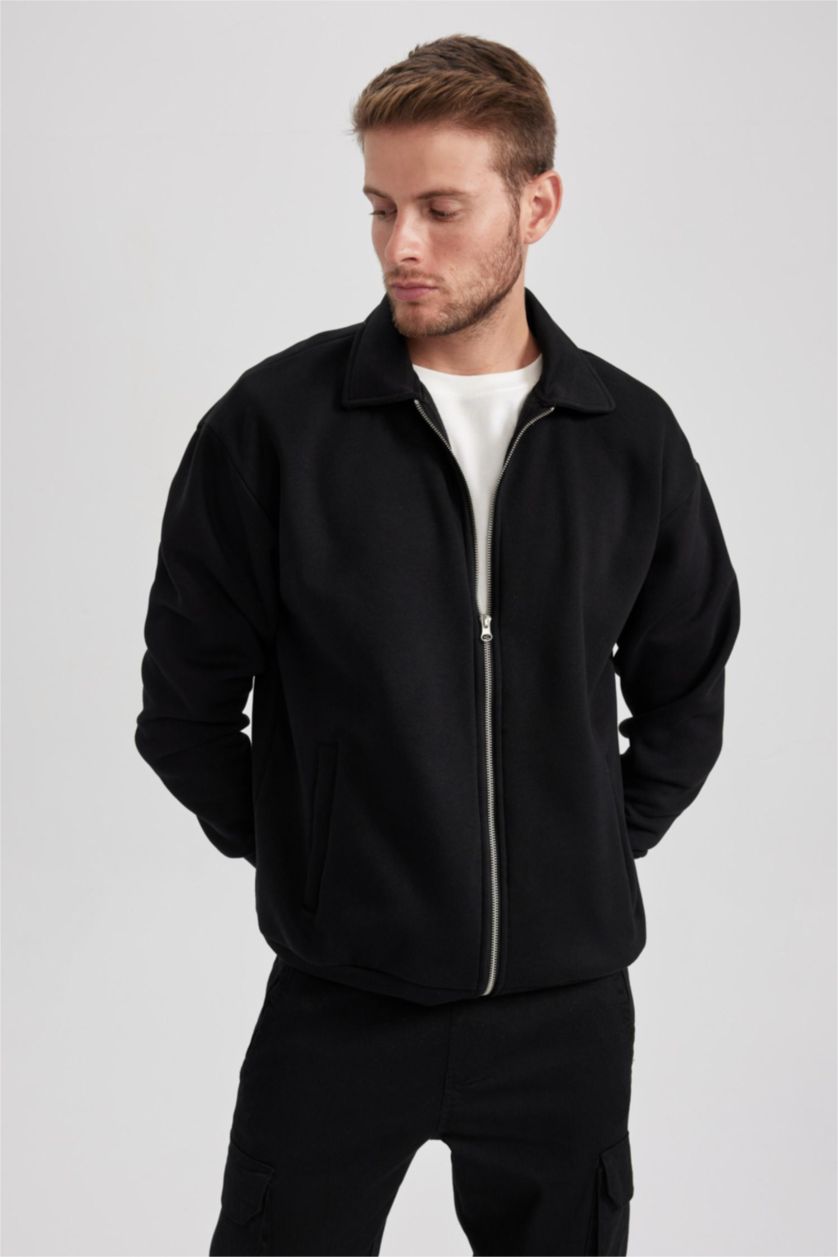 رجال أسود سويتر اوفر سايز ببطانة ناعمة