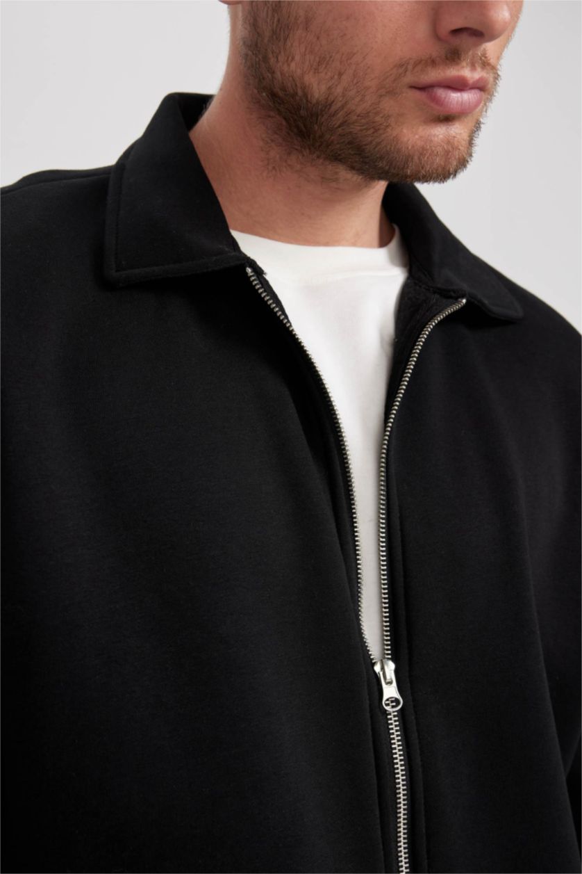 رجال أسود سويتر اوفر سايز ببطانة ناعمة