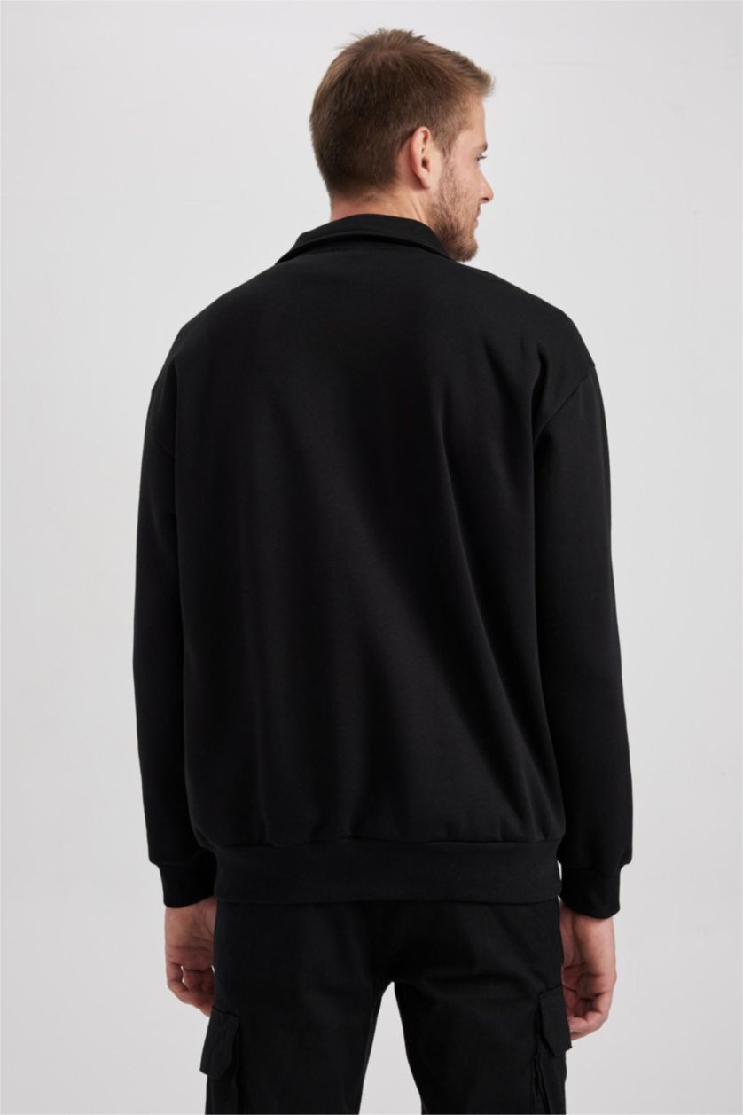 رجال أسود سويتر اوفر سايز ببطانة ناعمة