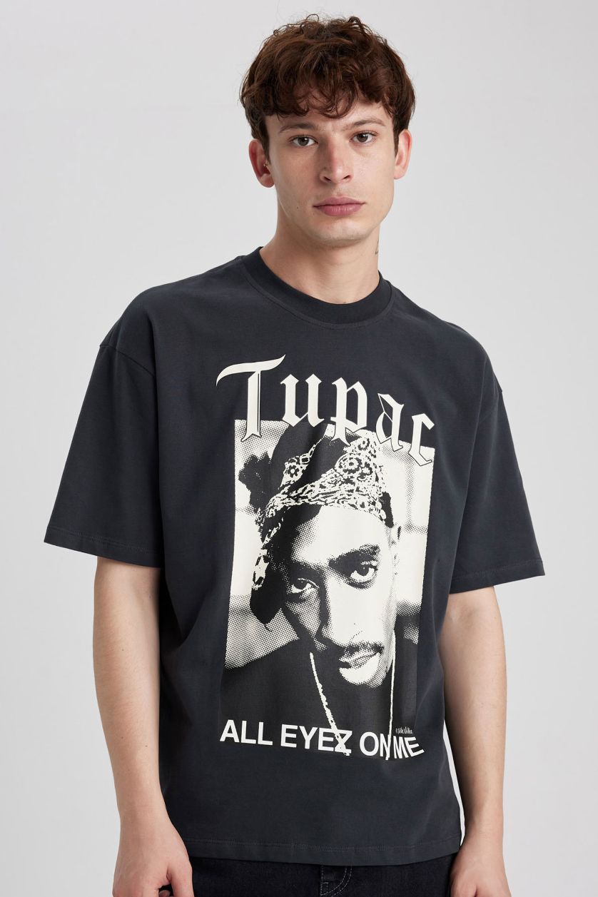 Man Anthracite Tupac Shakur Oversize Crew Neck T-Shirt