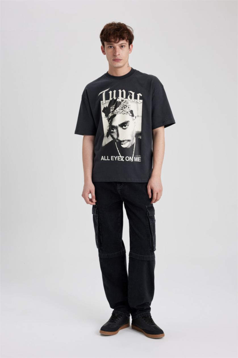 Man Anthracite Tupac Shakur Oversize Crew Neck T-Shirt
