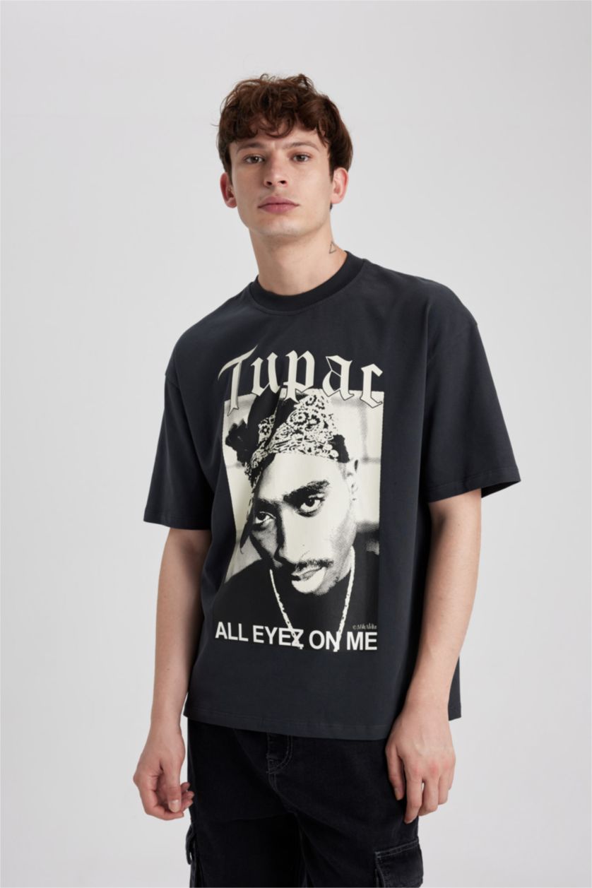 Man Anthracite Tupac Shakur Oversize Crew Neck T-Shirt
